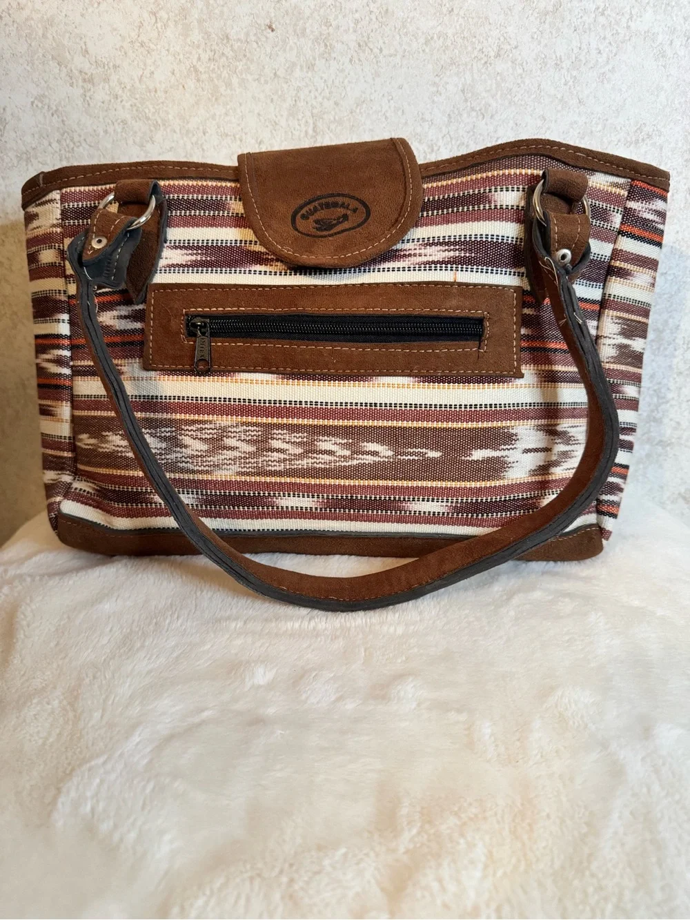 Southwest-Patterned Brown Canvas Tote Bag